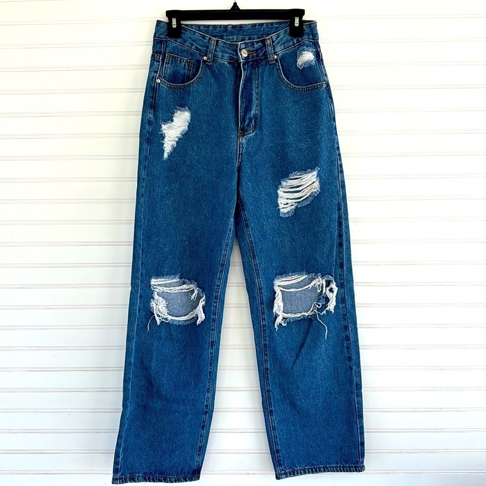 Wide leg distressed jeans Size S